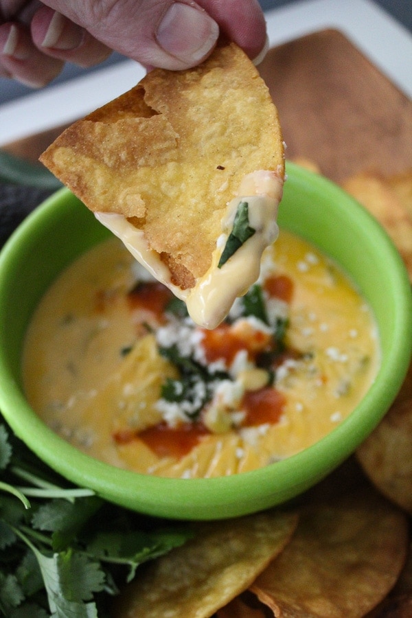 torchys queso dip with homemade tortilla chip