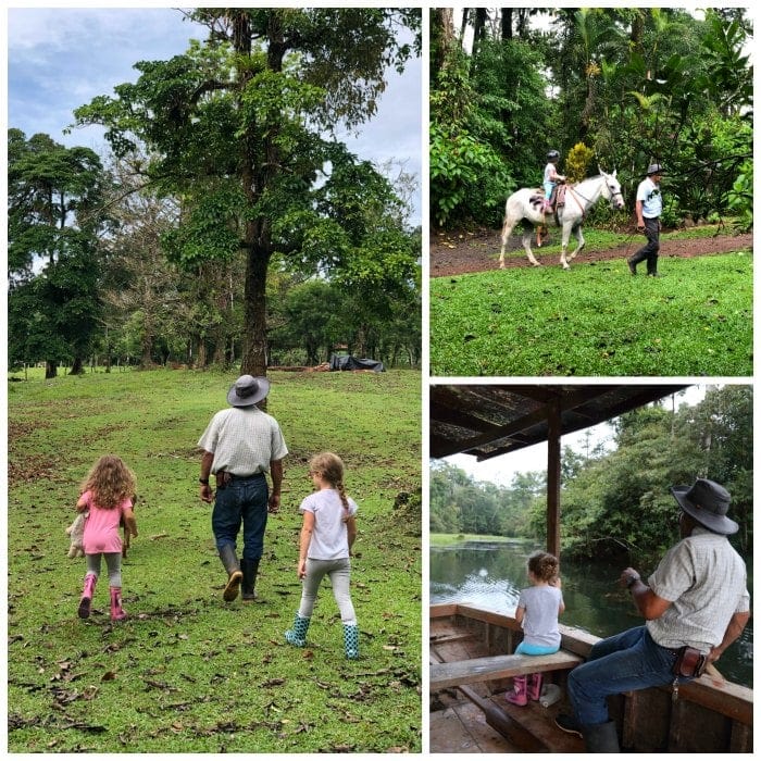 Young children walking, horseback riding and in a boat in Costa Rica.