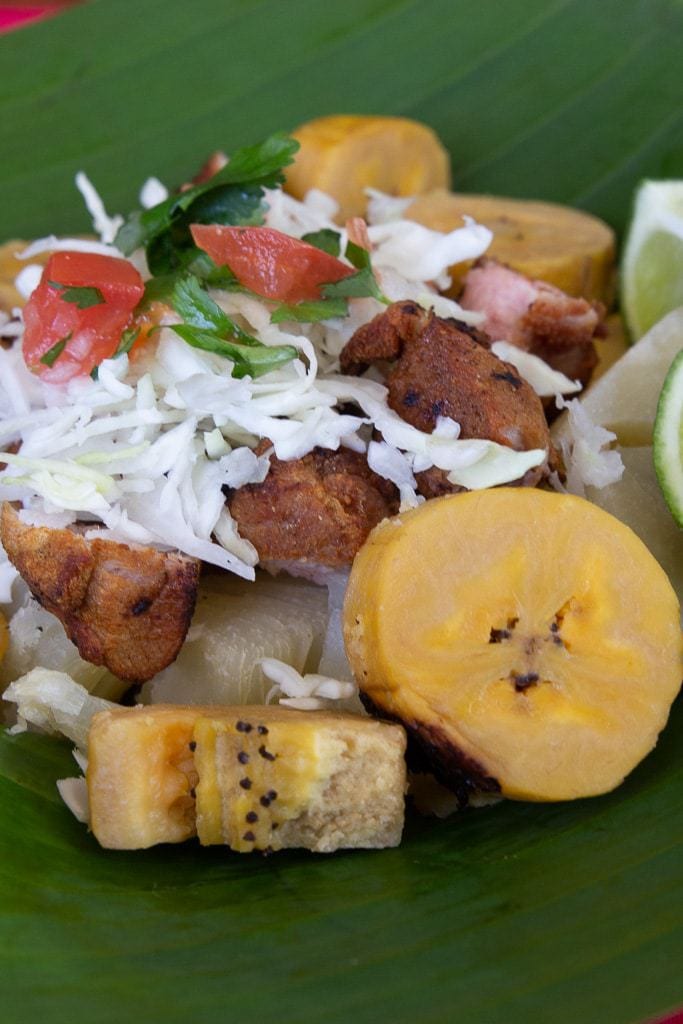 boiled plantain, chicharron, cabbage and chimichurri salad