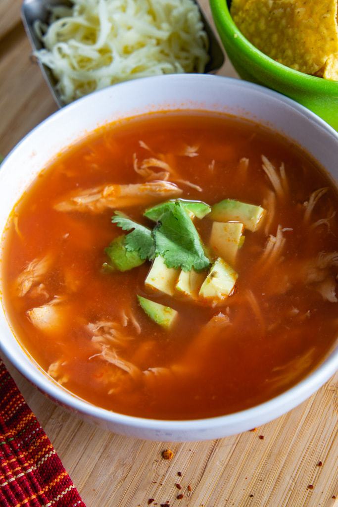 avocado pieces in costa rican sopa azteca